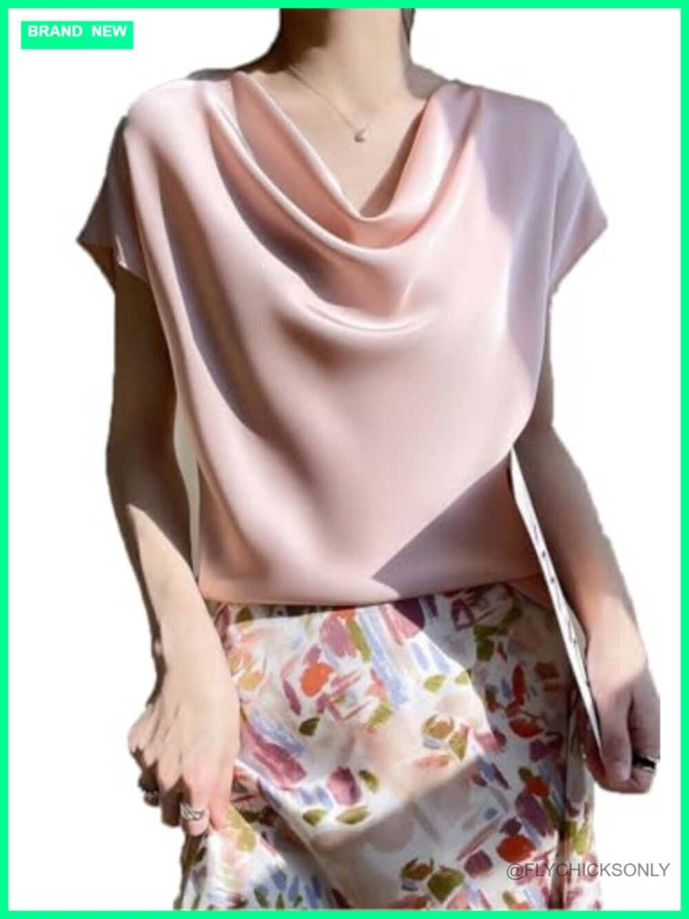 Silk Satin Cowl Neck Short Sleeve Top Elegant Dressy Casual Blouse